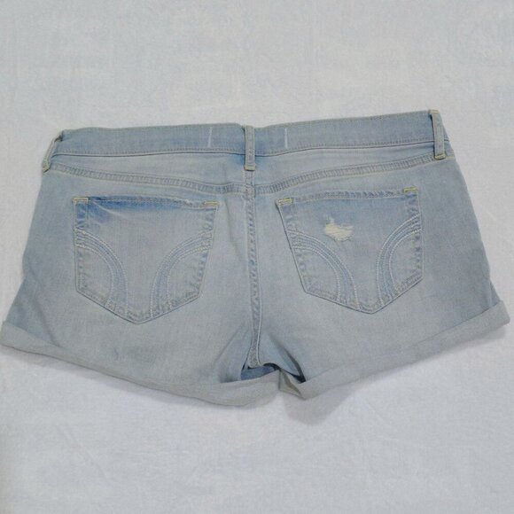 Hollister ✦ Distressed Denim Shorts ✦ Light Wash Folded Hem Cutoffs Sz 7 W28 Y2K - Picture 3 of 9